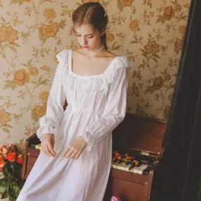 2019 New Victorian Night Dress Autumn Sleepwear White Cotton Long Nightgowns Sleepshirts Comfortable Homewear Elegant Sleepdress