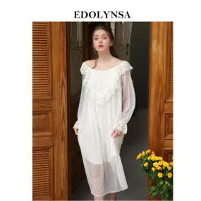2019 Spring Long Nightdress Grace White Arab Princess Victorian nightgown Romantic Women Home Dress Vintage Sleepwear Robe H809