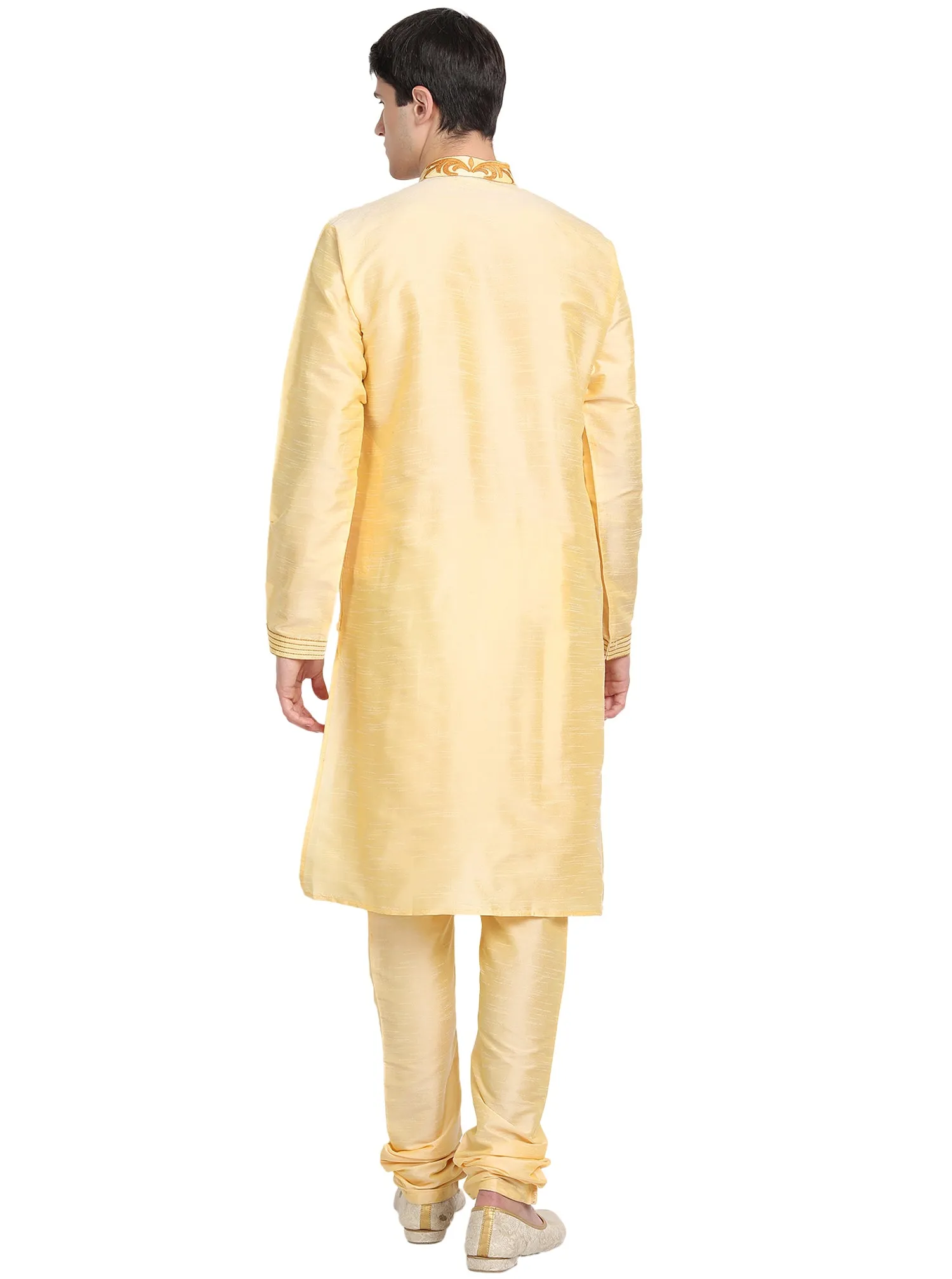 Kurta Pajama 2-Piece Set For Men Art Silk Party Wear Festive Dress Beige