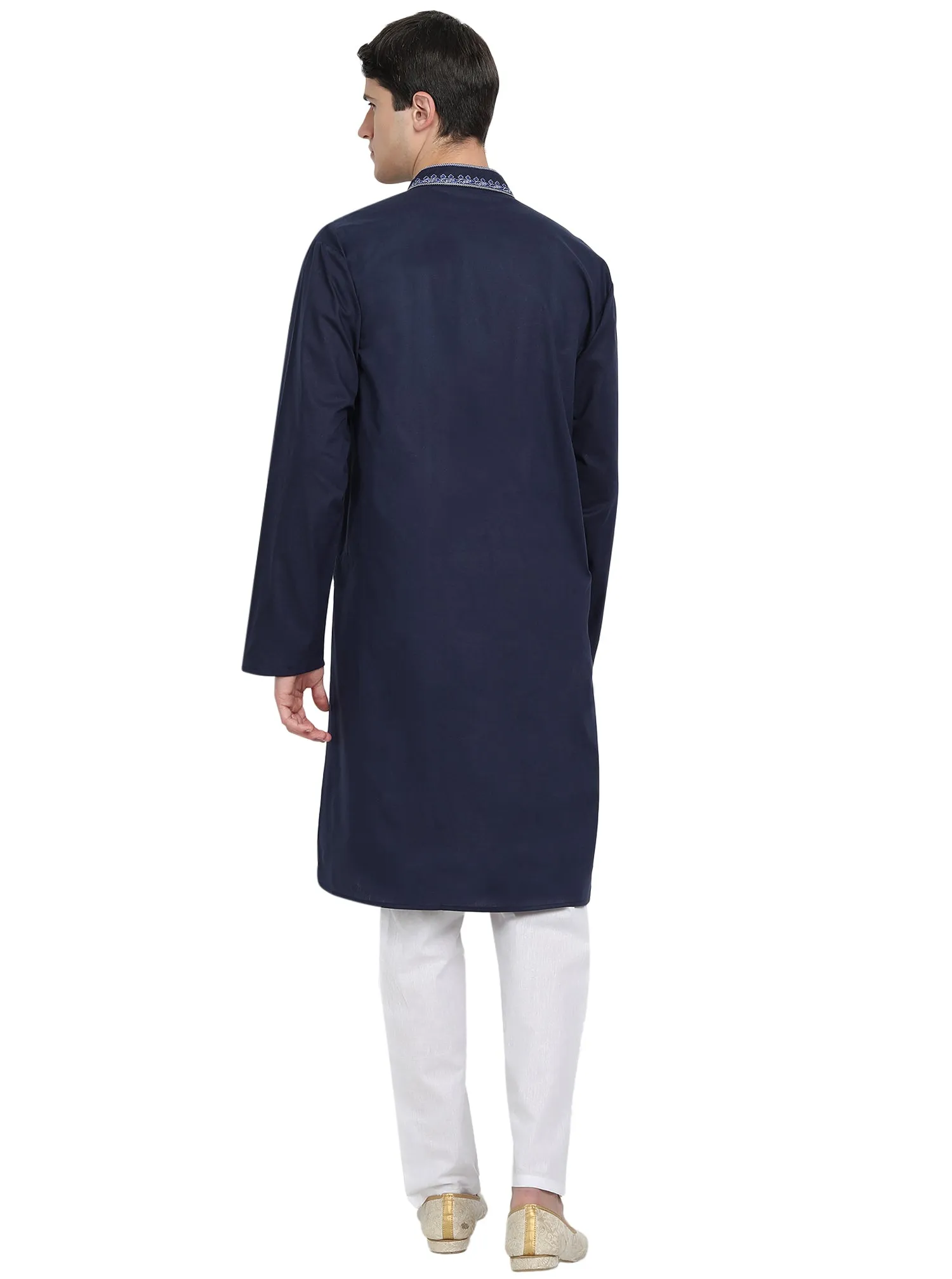 Kurta Pajama Set For Men Embroide Cotton Party Dress Blue