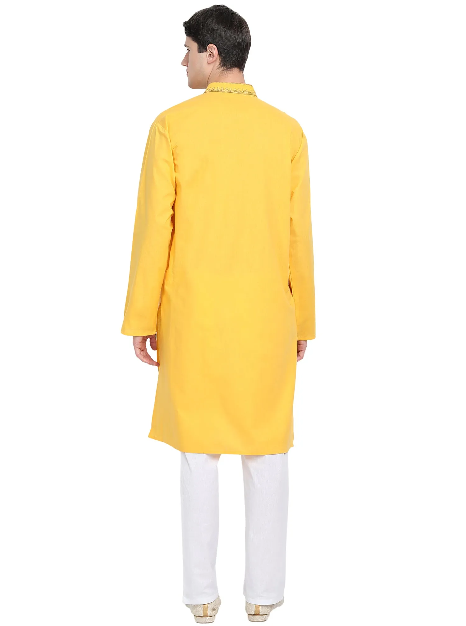 Kurta Pajama Set For Men Embroide Cotton Party Dress Gold