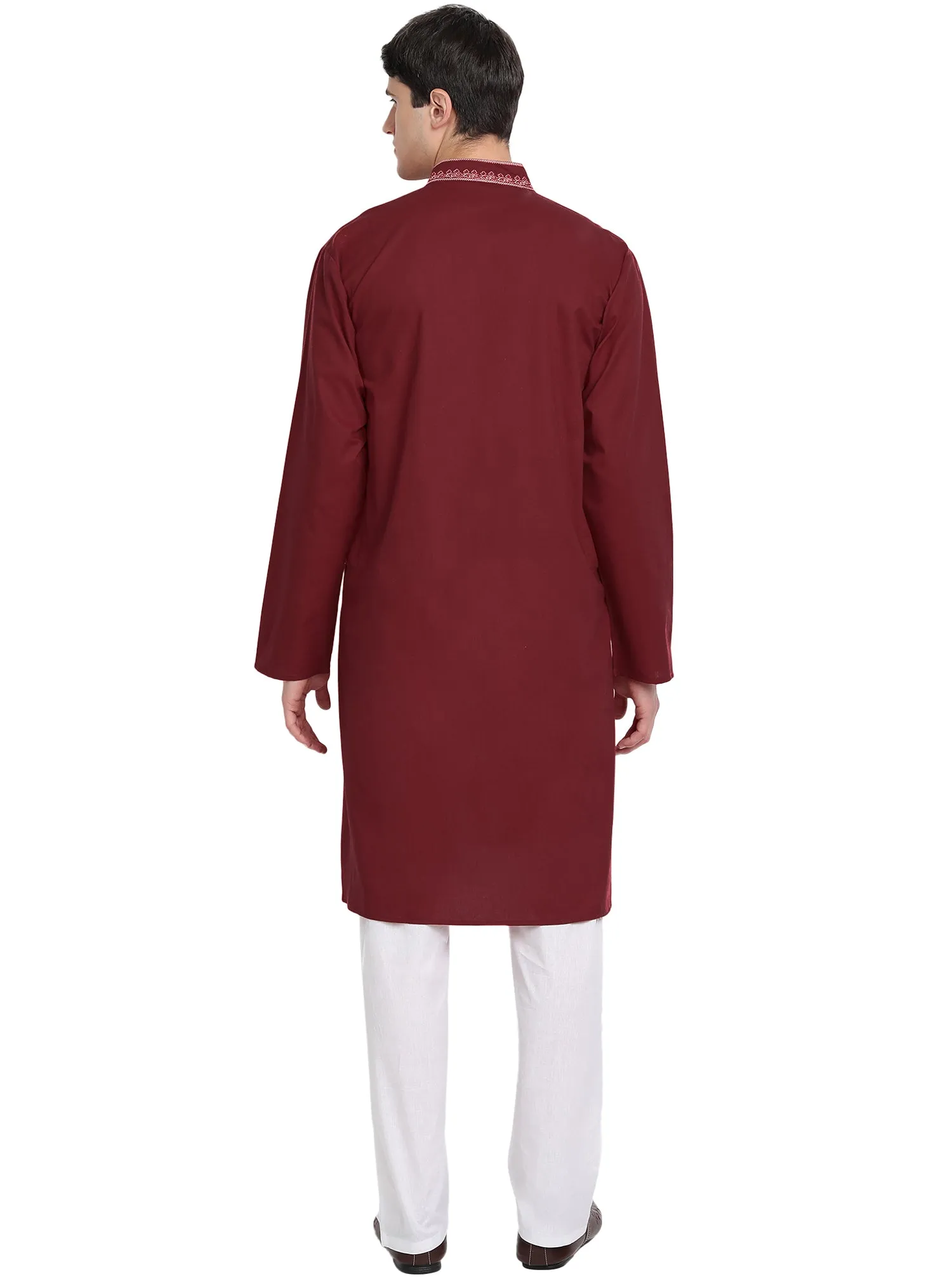 Kurta Pajama Set For Men Embroide Cotton Party Dress Red