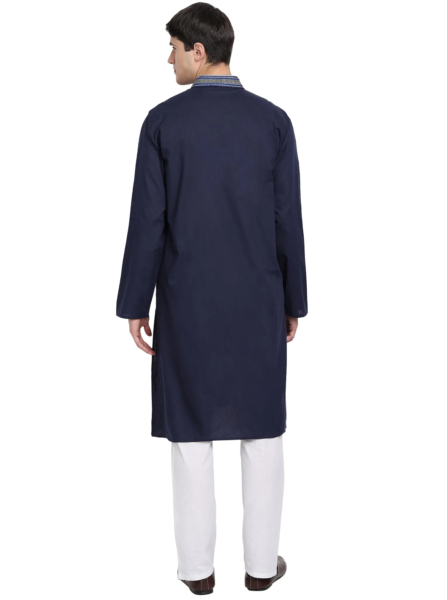 Kurta Pajama Set For Men Long Sleeve Cotton Party Dress Blue