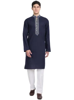Kurta Pajama Set For Men Long Sleeve Cotton Party Dress Blue