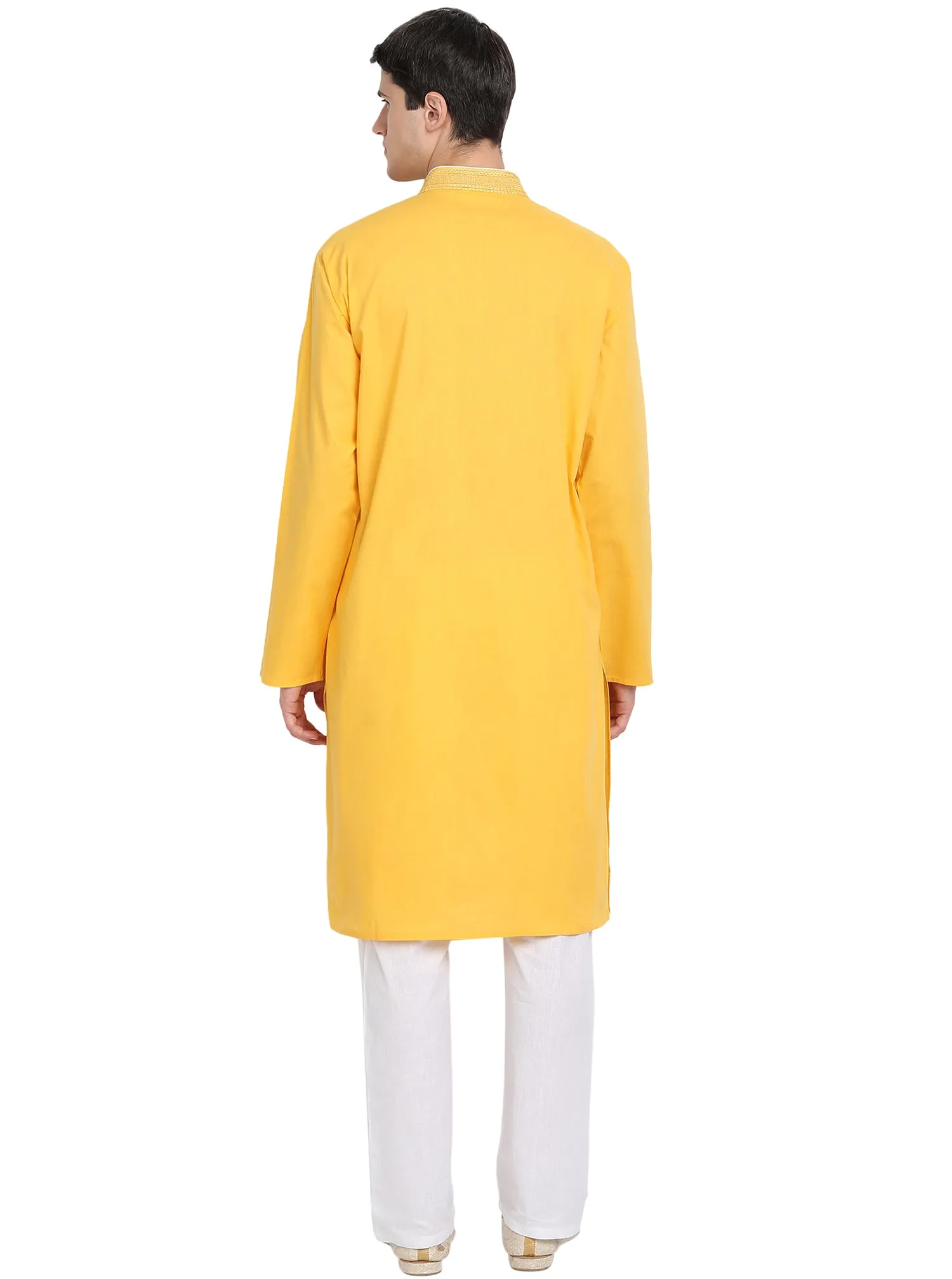 Kurta Pajama Set For Men Long Sleeve Cotton Party Dress Gold