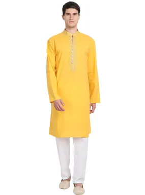 Kurta Pajama Set For Men Long Sleeve Cotton Party Dress Gold