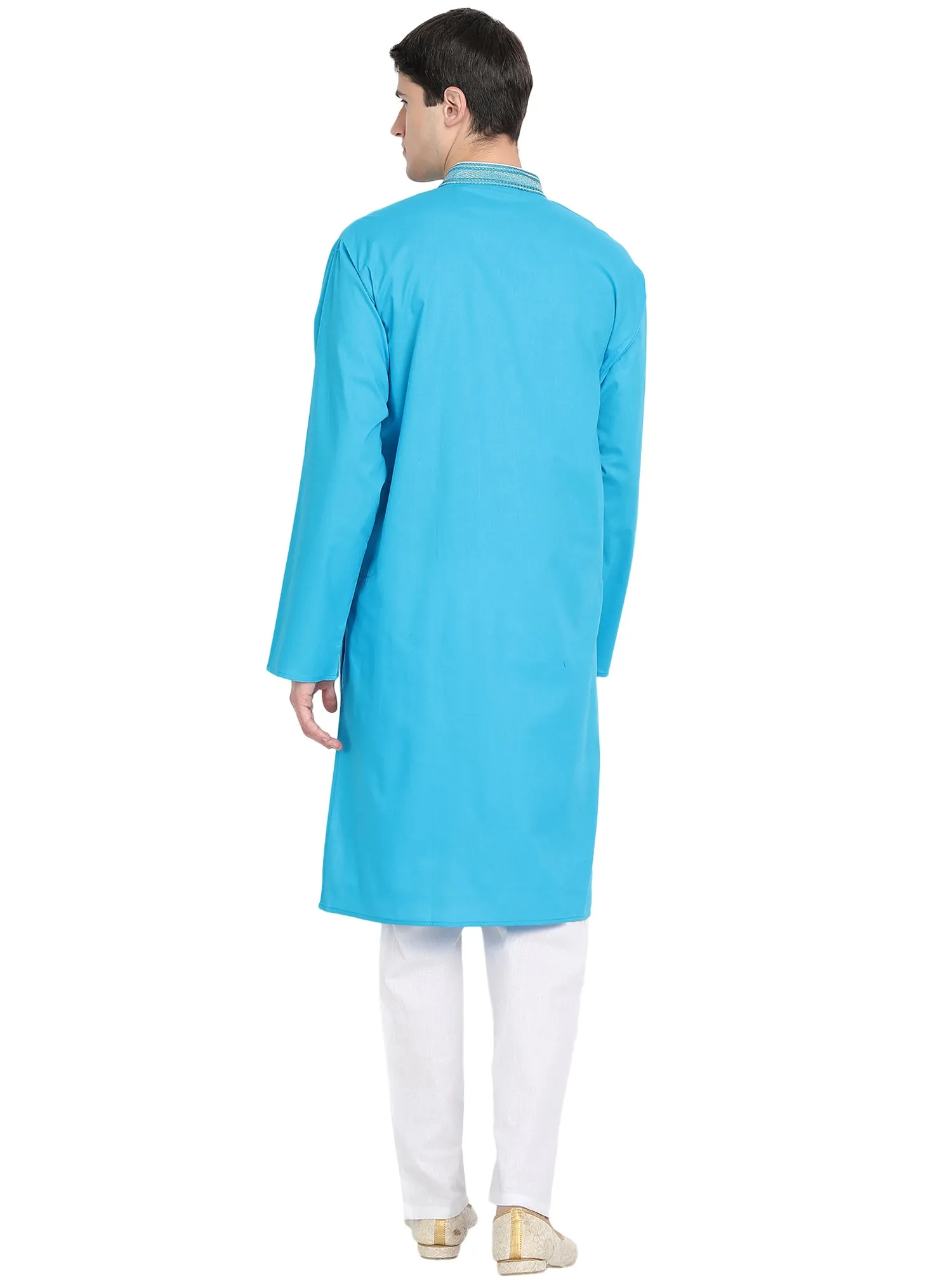 Kurta Pajama Set For Men Long Sleeve Cotton Party Dress Turquoise