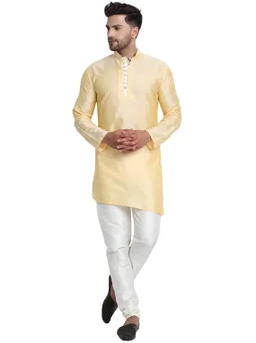 Men Art Silk Cross Cut Ethnic Kurta Pajama Set Traditional Indian Clothing Beige