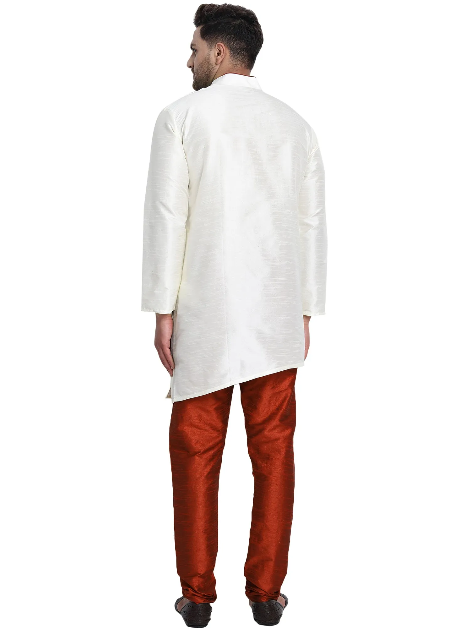 Men Art Silk Cross Cut Ethnic Kurta Pajama Set Traditional Indian Clothing Off-White