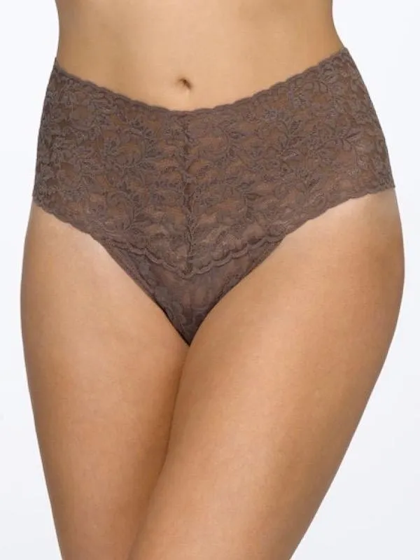Retro High Waisted Sheer Lace Thong Panties