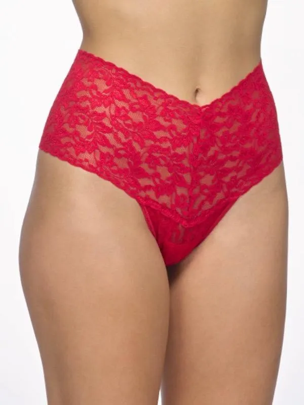 Retro High Waisted Sheer Lace Thong Panties