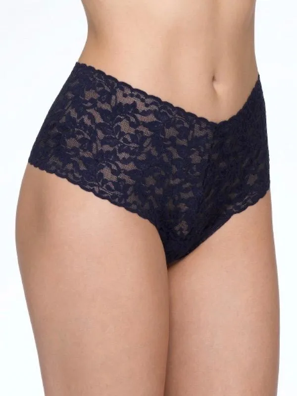 Retro High Waisted Sheer Lace Thong Panties