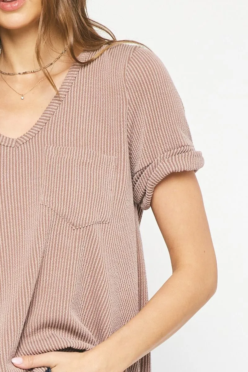 Rolled Sleeve Ribbed Tee-Acorn
