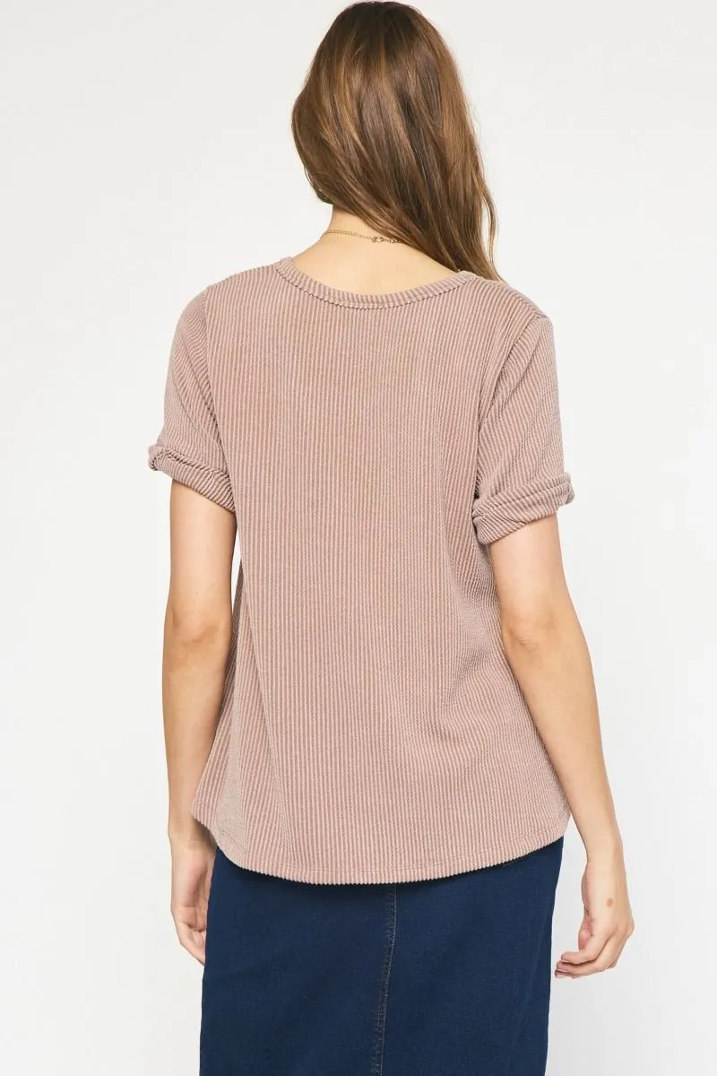 Rolled Sleeve Ribbed Tee-Acorn