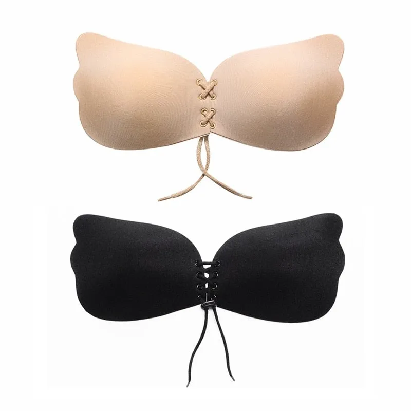 Sexy Strapless Self-Adhesive Silicone Front Closure Push Up Bra With Drawstring
