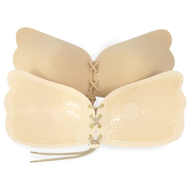 Sexy Strapless Self-Adhesive Silicone Front Closure Push Up Bra With Drawstring