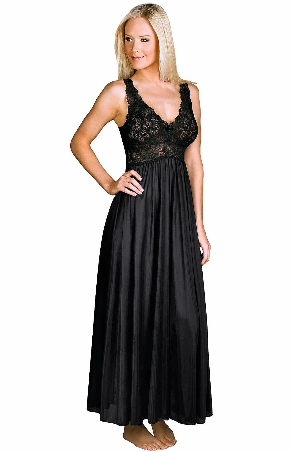 Shadowline Nightgown Long Fitted Lace Bodice Silhouette Nylon