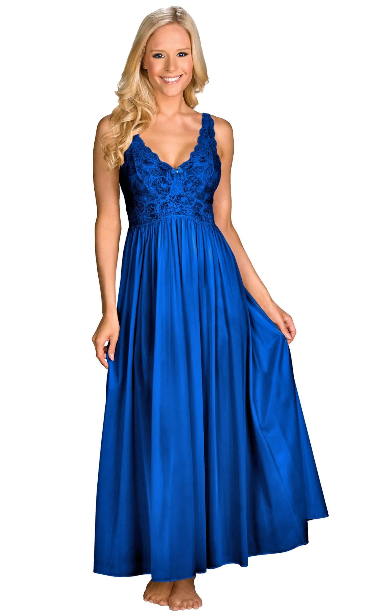 Shadowline Nightgown Long Fitted Lace Bodice Silhouette Nylon