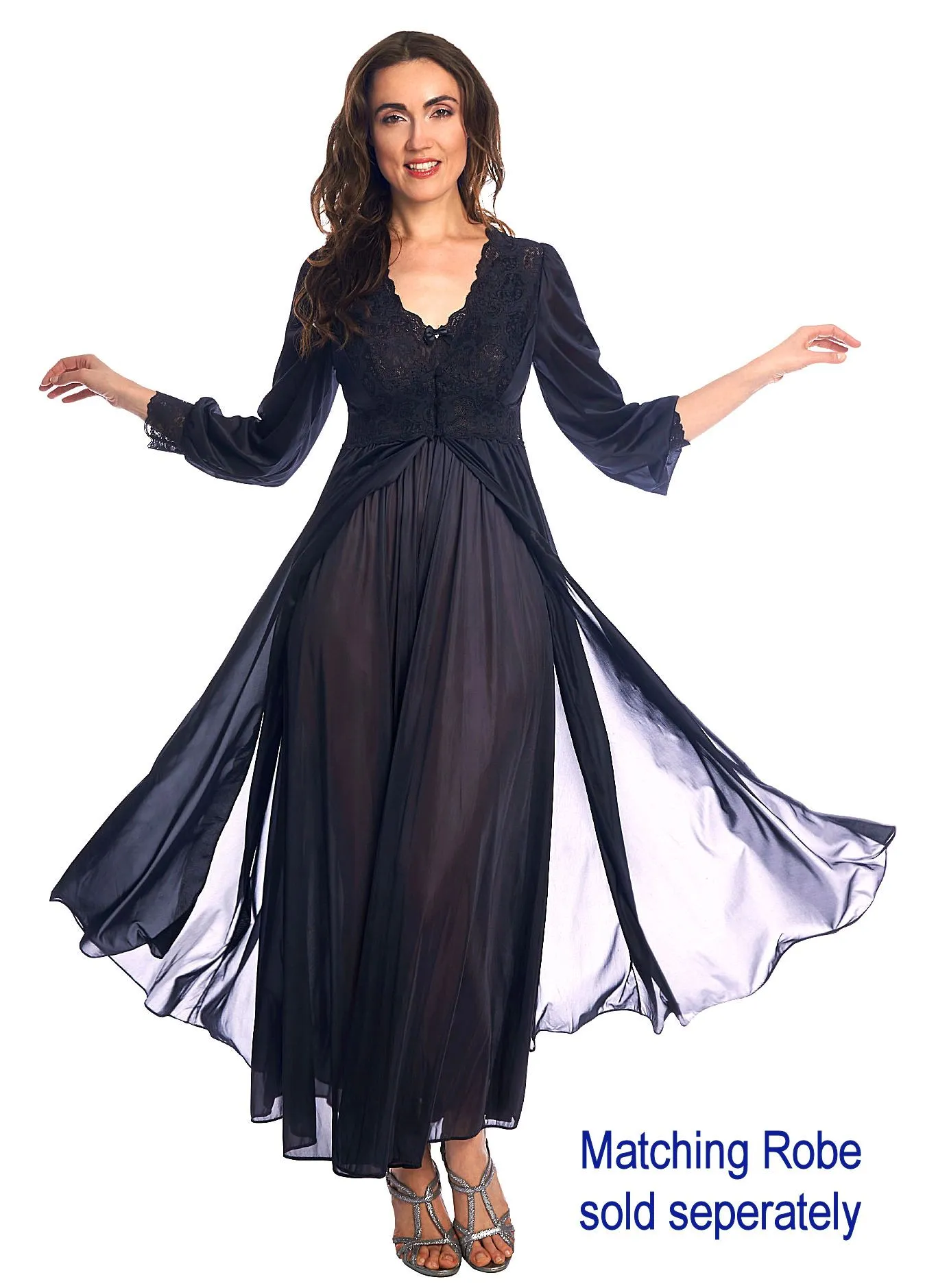 Shadowline Nightgown Long Fitted Lace Bodice Silhouette Nylon