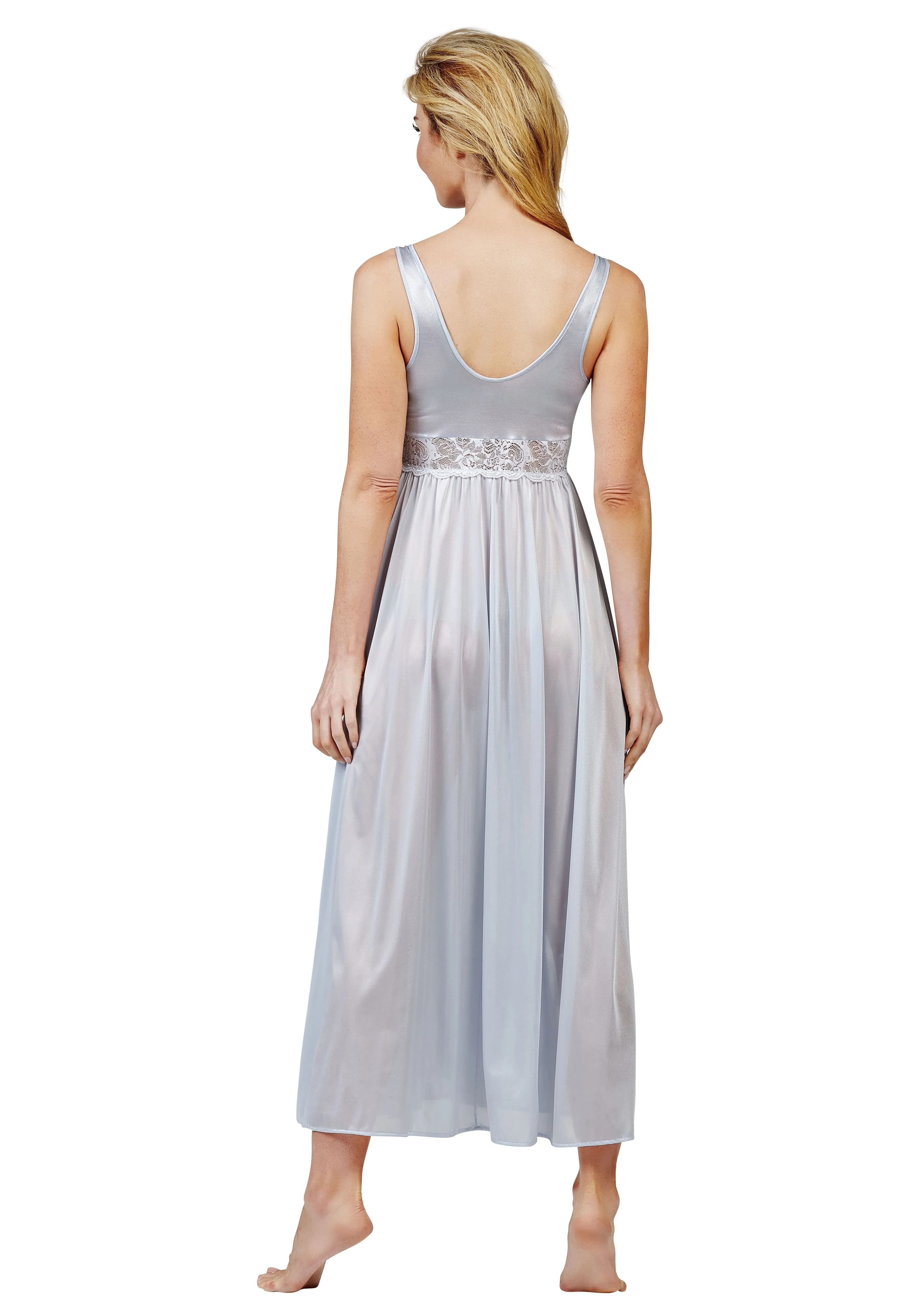 Shadowline Nightgown Long Fitted Lace Bodice Silhouette Nylon