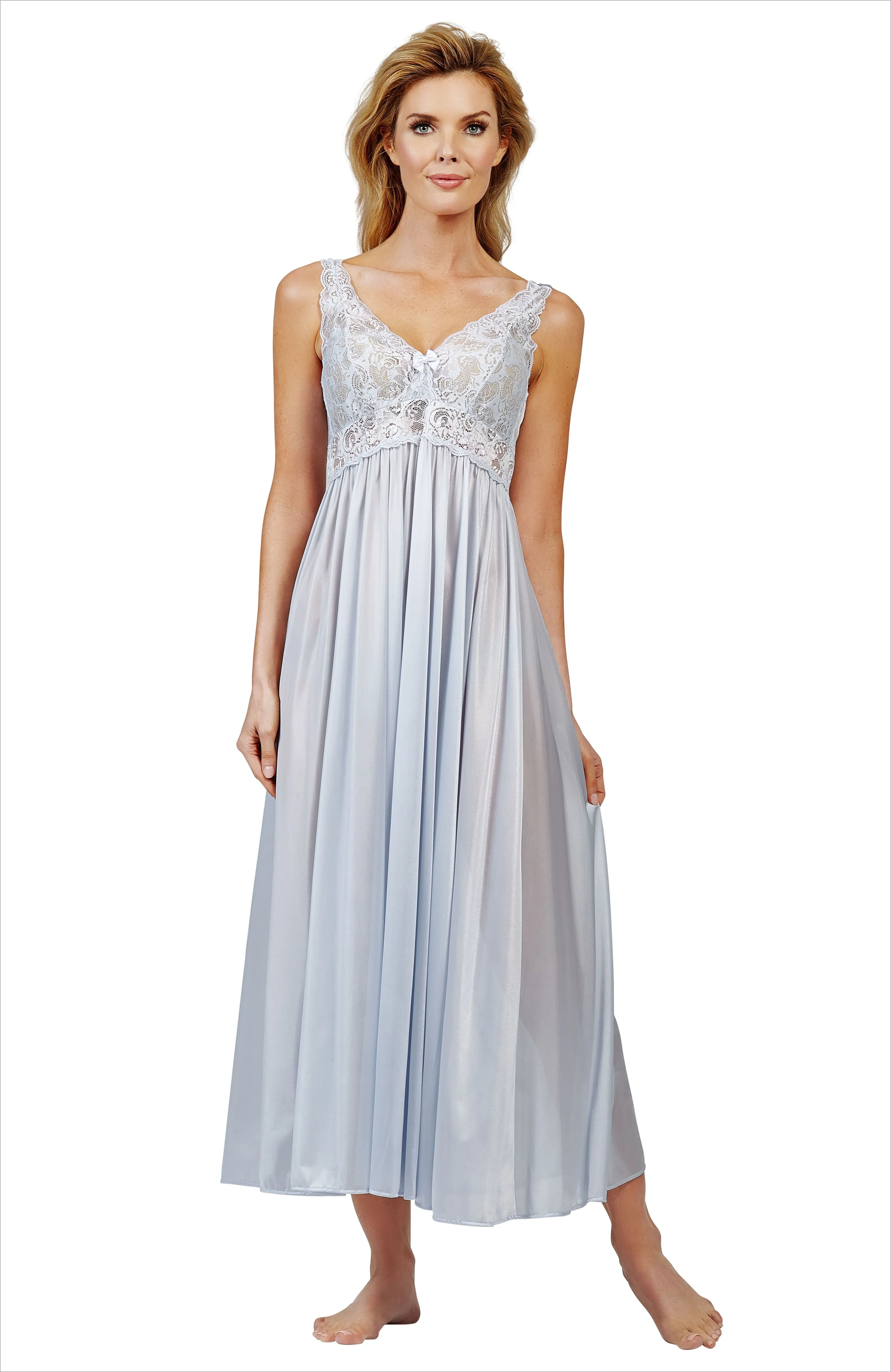 Shadowline Nightgown Long Fitted Lace Bodice Silhouette Nylon
