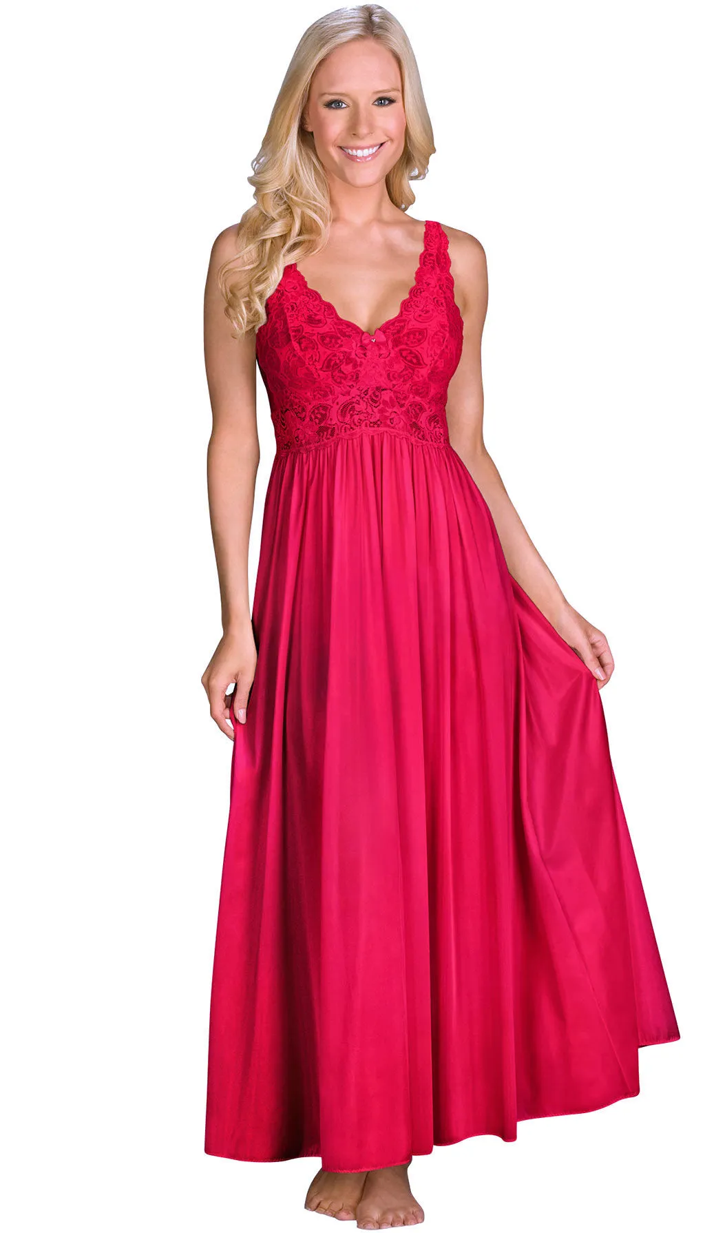 Shadowline Nightgown Long Fitted Lace Bodice Silhouette Nylon