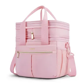 TOURIT Large Lunch Bag for Women Men, Expandable Reusable Insulated Tote Lunch Box, Double Deck Leakproof Cooler & Thermal Lunch Bag Suitable for Work, School, Picnic, Beach, Pink