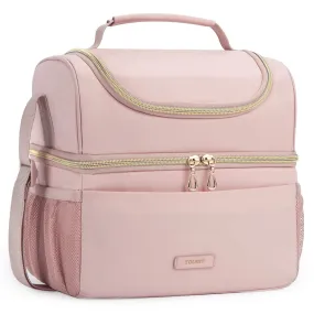 TOURIT Lunch Bag Dual Compartment Insulated Tote Lunch Box Cooler Bag with Shoulder Strap for Women, Men, Work, School, Picnic, Beach, Pink