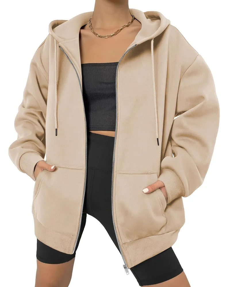 Zeagoo Women's Oversized Zip Up Hoodies Fleece Jacket Casual 2023 Fall Winter Sweatshirts Drawstring Y2K Hoodies Teen Girls